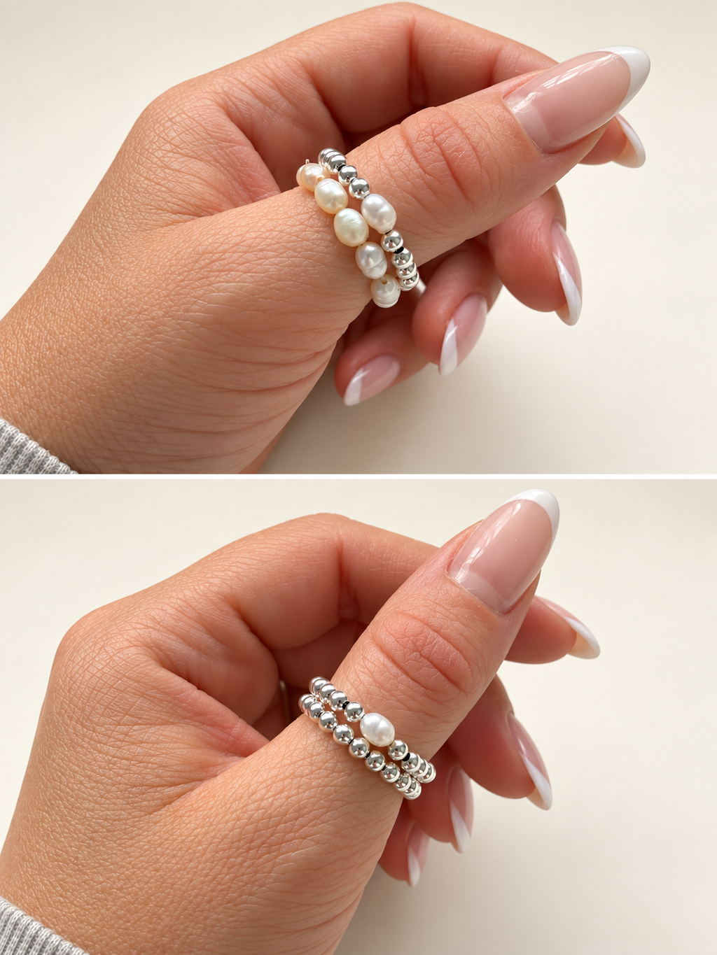 Sterling silver pearl ring set