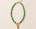 Clover Drop Necklace with green beads and gold teardrop charm