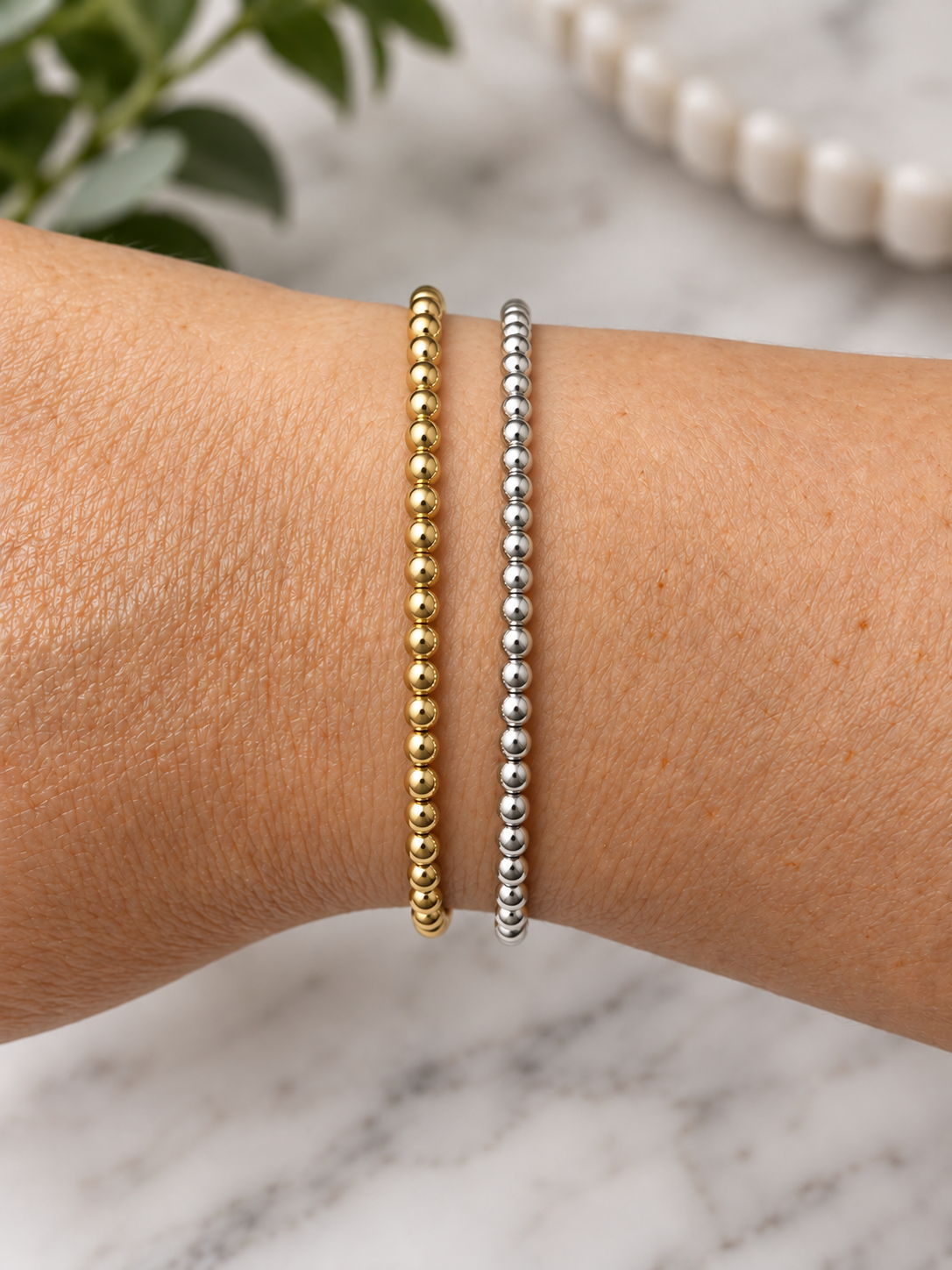 Plain gold filled and sterling silver beaded bracelets