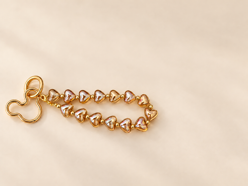 Gold heart-bead phone chain add-on