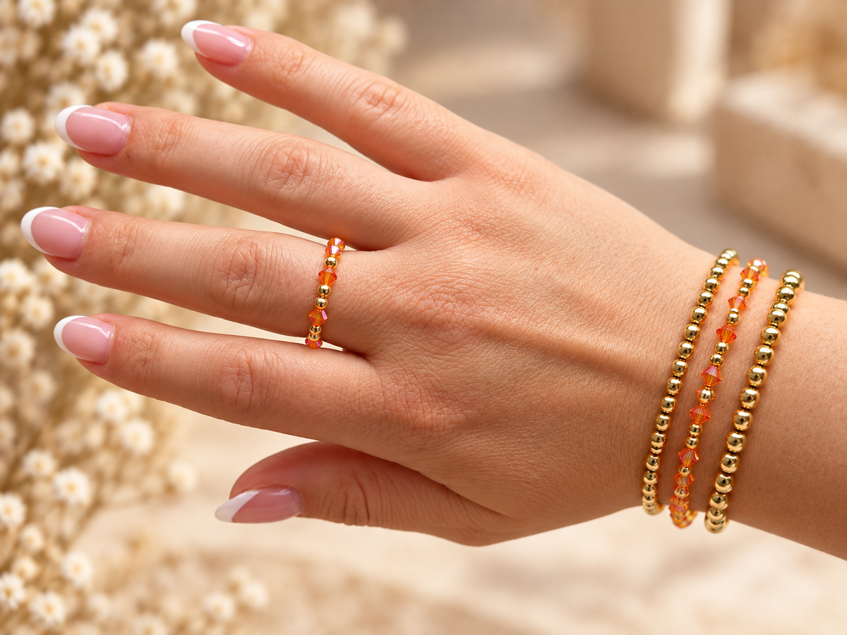 Topaz bracelet styled on the wrist with matching ring