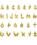 Gold-tone alphabet initial charms shown on a white background